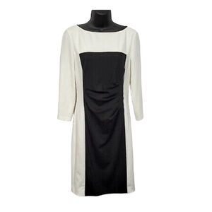 Lauren Ralph Lauren Long Sleeve Ruched MIDI Dress. Black White Size 6 #1150